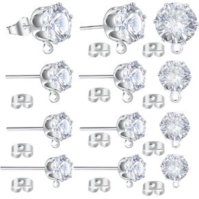 Aylifu 40pcs 925 Sterling Silver Cubic Zirconia Earring Studs Round Diamond Stud Earrings with Loop and 40pcs Butterfly Earring Backs for Women Men Girls DIY Jewelry Making, 4mm/5mm/6mm/8mm in Saudi Arabia