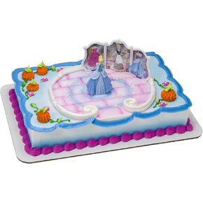 DecoSet® Disney Princess Cinderella Transforms Cake Topper, 4-Piece Birthday Cake Decorations Set with Figurine and Dress Stickers