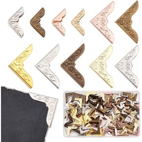PH PandaHall 154pcs Book Corner Protectors, 11 Styles Vintage Guard Edge Covers Metal Corner Guards Decorative Frame Angle Protector Covers for Paperback Book Scrapbooking Photo Album Menus Notebooks
