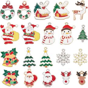 SUNNYCLUE 1 Box 40Pcs 20 Style Christmas Tree Charms Xmas Charms Winter Charm Bulk Bell Santa Claus Charm for Jewelry Making Charms DIY Earrings Bracelet Necklace Craft Christmas Party Decor Supplies