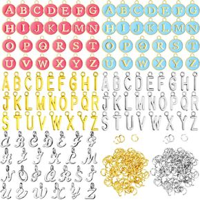 Hicarer 280 Pcs Letter Charm for Jewelry Making a Letter Charm Alphabet Charm Including 5 A-Z DIY Alphabet Charms with 150 Pcs Open Jump Rings for Craft Making