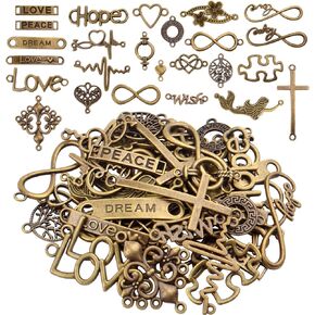 Aylifu Words Connector Charms, 50 Pieces Mixed Word Letter Connector Pendant Infinity Symbol Link Charms Findings for DIY Necklace Bracelet Jewelry Making