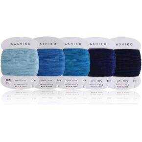 DARUMA Sashiko Thread 100% قطن نوع البطاقة (43.7 ياردة) × 5 ألوان مع دليل اللغة الإنجليزية، مجموعة قيمة للخياطة والتطريز (رفيعة، أماوتو)