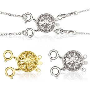 Stosts Layered Necklace Clasps, 2 Pieces Sliver Jewelry Spacers Necklace Separator for Layering, Tangle Free Multiple Bracelet Lock Connectors with Lobster Spring Ring Clasps