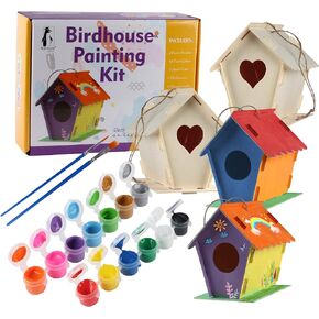 مجموعة بيت الطيور DIY للأطفال، مجموعة بناء يور أون بيرد هاوس للأطفال، تتضمن 4 بيوت كبيرة غير مكتملة للطلاء والبناء (17.54 سم × 11.67 سم × 6.6)، حبال، 12 طلاء، طلاء لامع، 2 فرشاتان in Kuwait