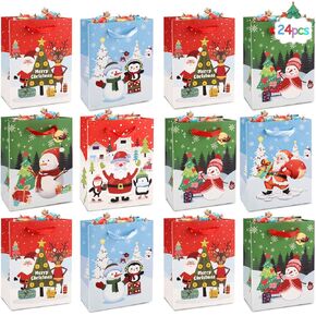 HOLYFUN 24 Pack 9" Christmas Gift Bags with Handles for Kids, Paper Xmas Bags for Christmas, Birthday and Holiday Party in Kuwait