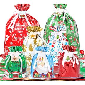 أكياس هدايا عيد الميلاد من كيشمنيو، أكياس هدايا برباط مع علامات شريطية لهدايا العطلات، 20 قطعة من أكياس تغليف هدايا عيد الميلاد من رقائق الكريسماس لهدايا عيد الميلاد (كبيرة متوسطة صغيرة) in Kuwait