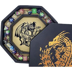 Fantasydice-Chromatic Dragon - مع صينية نرد فنية رول أو قالب - مثمن 8 بوصة مع غطاء ومنطقة تخزين النرد - يحمل 5 مجموعات من النرد (7 / قياسي) لجميع ألعاب تقمص الأدوار على الطاولة مثل D&D، Call of Cthulhu in Kuwait