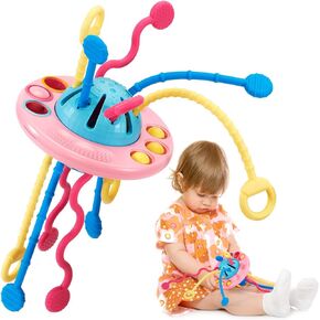 Montessori Toys - Silicone Pull String Baby Sensory Toys for Toddlers - Toddler Travel Toys for Girl 18M+