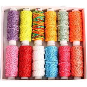 FANDOL Waxed Cords Polyester Leather Sewing Thread Wax Strings for Macrame, DIY Bracelets, Handcraft or Leather Projects (12 Bright Colors)