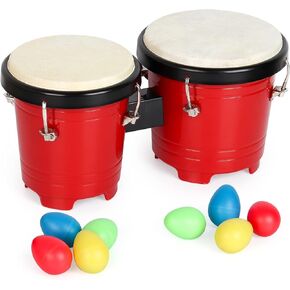 MUSCELL Bongos for Kids,5" and 6" Plastic Small Bongo Drums,Natural Sheepskin Head,w/ 8pcs Egg Shakers,for Baby Children Special Christmas Birthday Gift - Blue in Kuwait