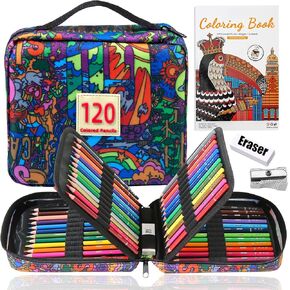 مجموعة أقلام رصاص ملونة 180 من YYWANGART، قلم رصاص ملون لكتب التلوين للبالغين، حقيبة سفر بسحاب، قلم رصاص أساسي ناعم لرسم وتظليل الرسم in Kuwait