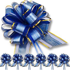 OPSFALCON 6PCS Large Pull Bow Gift Wrapping Bows, Wedding Gift Blue Ribbon Bow, Party Birthday Holiday Gift Wrapping Bow, Christmas, Valentine's Day Present Decoration Bow (Blue)