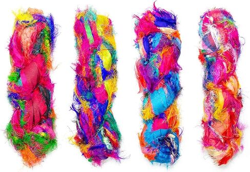 DARN GOOD YARN، شريط حرير ساري معاد تدويره، جواهر التبت، قابلة للصبغ 100 جرام، 50 ياردة، 1 خصلة مصنوعة يدويًا من نوعها in Kuwait