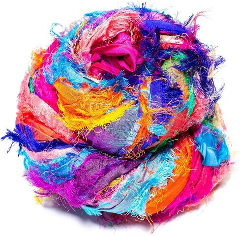 DARN GOOD YARN، شريط حرير ساري معاد تدويره، جواهر التبت، قابلة للصبغ 100 جرام، 50 ياردة، 1 خصلة مصنوعة يدويًا من نوعها in Kuwait