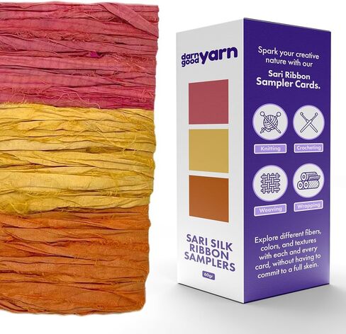 DARN GOOD YARN، شريط حرير ساري معاد تدويره، جواهر التبت، قابلة للصبغ 100 جرام، 50 ياردة، 1 خصلة مصنوعة يدويًا من نوعها in Kuwait