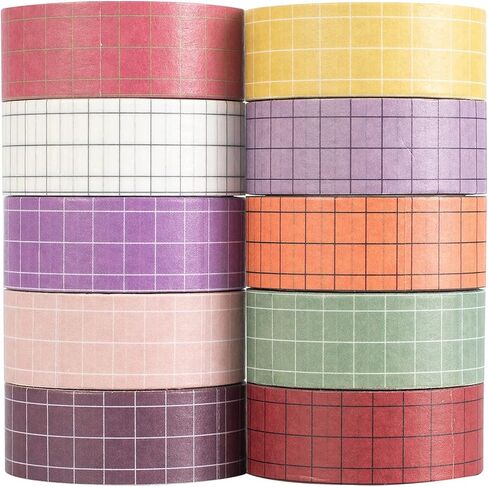 Grid Washi Tape Set 10 Rolls Plaid Decorative Tapes for Journals, Planners, Scrapbooking, Gift Wrapping, DIY Crafts (Fog City) in Saudi Arabia