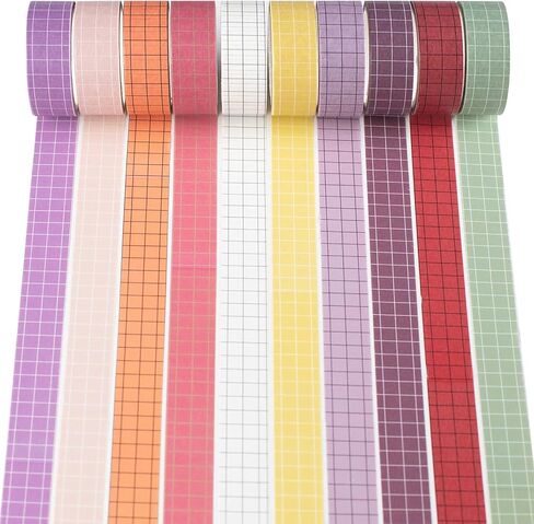 Grid Washi Tape Set 10 Rolls Plaid Decorative Tapes for Journals, Planners, Scrapbooking, Gift Wrapping, DIY Crafts (Fog City) in Saudi Arabia