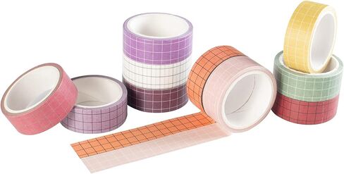 Grid Washi Tape Set 10 Rolls Plaid Decorative Tapes for Journals, Planners, Scrapbooking, Gift Wrapping, DIY Crafts (Fog City) in Saudi Arabia