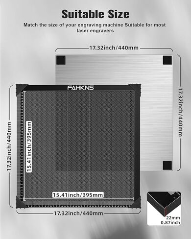 FAHKNS Honeycomb Working Table, 17.32"x17.32"x0.87 Honeycomb Laser Bed for Most Laser Engravers, for Fast Heat Dissipation and Table-Protecting with Aluminum Plate in Kuwait
