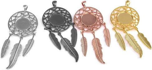 LANBEIDE 60Pieces Cabochons Jewelry Making Kits-20Pcs Dreamcatcher Bezel Pendant Trays with 20Pcs Glass Cabochons 14mm and 20Pcs Black Waxed Necklace Cords for Photo Pendant Jewelry Making in Kuwait