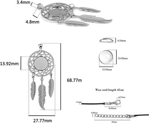 LANBEIDE 60Pieces Cabochons Jewelry Making Kits-20Pcs Dreamcatcher Bezel Pendant Trays with 20Pcs Glass Cabochons 14mm and 20Pcs Black Waxed Necklace Cords for Photo Pendant Jewelry Making in Kuwait