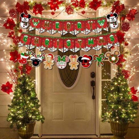 زينة عيد الميلاد الماوس، لافتة عيد ميلاد سعيد وإكليل عيد الميلاد، لافتة عيد الميلاد لديكورات حفلات عطلة الشتاء، وديكورات حفلات عيد الميلاد للأولاد والبنات in Kuwait