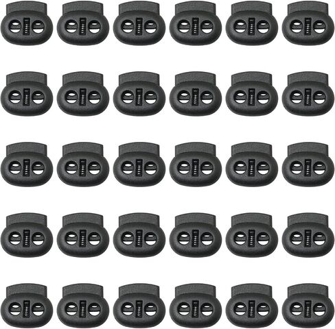 JJHXSM 30 قطعة من البلاستيك حبل قفل نهاية 23 × 21 مم ثقوب مزدوجة خنزير الأنف زنبركي قفل نهاية سدادة لأربطة رباط حبل مطاطي أسود in Saudi Arabia