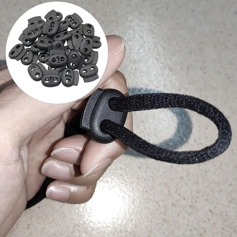 JJHXSM 30 قطعة من البلاستيك حبل قفل نهاية 23 × 21 مم ثقوب مزدوجة خنزير الأنف زنبركي قفل نهاية سدادة لأربطة رباط حبل مطاطي أسود in Saudi Arabia