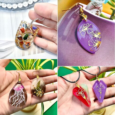 ZQYJJ 72 قطعة من قوالب صب مجوهرات الراتنج للقلادة، 3 قطع قالب حلق من الراتنج مع فتحة تعليق، مع سلك قلادة مشمع أسود، خطافات حلق، حلقات قفز، مجوهرات DIY in Kuwait