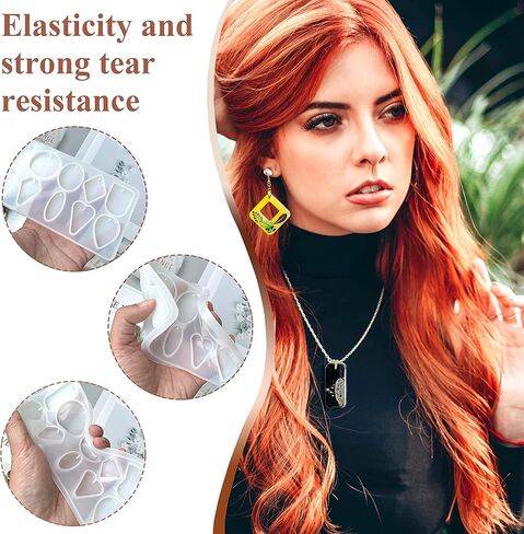 ZQYJJ 72 قطعة من قوالب صب مجوهرات الراتنج للقلادة، 3 قطع قالب حلق من الراتنج مع فتحة تعليق، مع سلك قلادة مشمع أسود، خطافات حلق، حلقات قفز، مجوهرات DIY in Kuwait