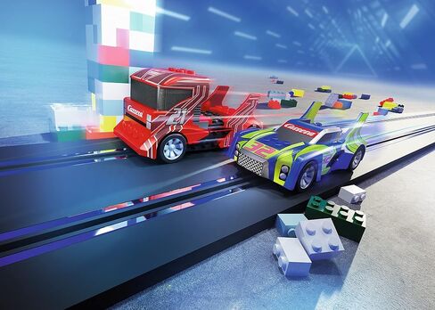 كاريرا اذهب !!! مجموعة ألعاب سباق السيارات ذات فتحة تعمل بالطاقة الكهربائية من Build 'N Race للأطفال لبنات البناء مجموعة مسار السباق بمقياس 1:43، مجموعة السباق 6.9 in Saudi Arabia