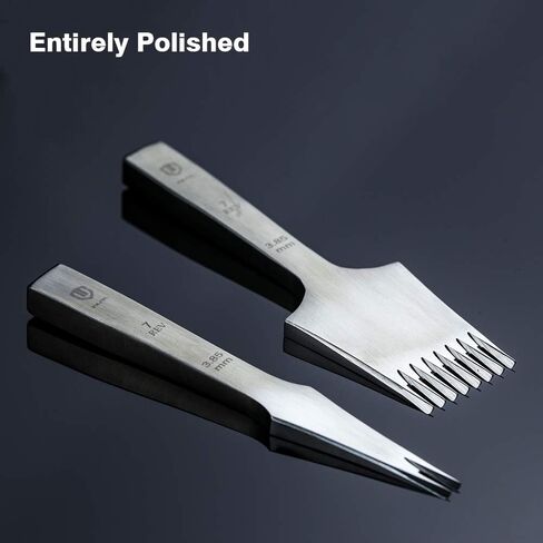 WUTA Sharp Pricking Iron French Style Leather Chisel All-Polished Die-Steel Chisel Punching Tool Kits for Leather Working Tools (Obverse 3.38 mm 2 Teeth+8 Teeth) in Kuwait