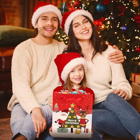 HOLYFUN 24 Pack 9" Christmas Gift Bags with Handles for Kids, Paper Xmas Bags for Christmas, Birthday and Holiday Party in Kuwait