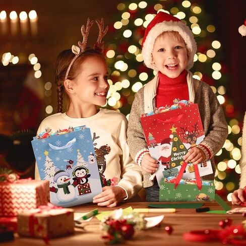 HOLYFUN 24 Pack 9" Christmas Gift Bags with Handles for Kids, Paper Xmas Bags for Christmas, Birthday and Holiday Party in Kuwait