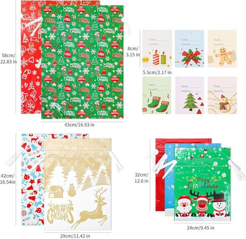 أكياس هدايا عيد الميلاد من كيشمنيو، أكياس هدايا برباط مع علامات شريطية لهدايا العطلات، 20 قطعة من أكياس تغليف هدايا عيد الميلاد من رقائق الكريسماس لهدايا عيد الميلاد (كبيرة متوسطة صغيرة) in Kuwait