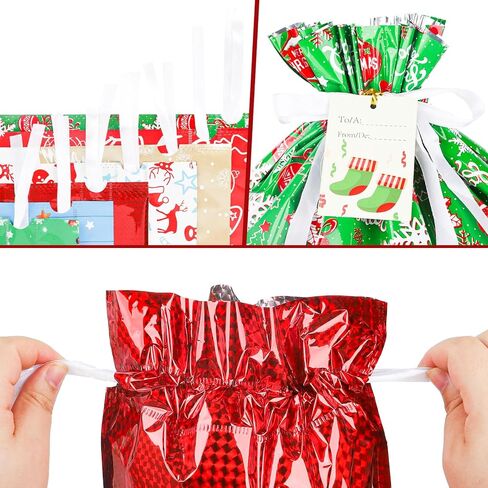 أكياس هدايا عيد الميلاد من كيشمنيو، أكياس هدايا برباط مع علامات شريطية لهدايا العطلات، 20 قطعة من أكياس تغليف هدايا عيد الميلاد من رقائق الكريسماس لهدايا عيد الميلاد (كبيرة متوسطة صغيرة) in Kuwait