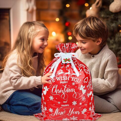 أكياس هدايا عيد الميلاد من كيشمنيو، أكياس هدايا برباط مع علامات شريطية لهدايا العطلات، 20 قطعة من أكياس تغليف هدايا عيد الميلاد من رقائق الكريسماس لهدايا عيد الميلاد (كبيرة متوسطة صغيرة) in Kuwait