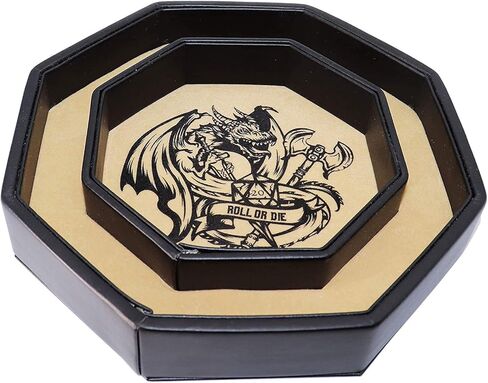 Fantasydice-Chromatic Dragon - مع صينية نرد فنية رول أو قالب - مثمن 8 بوصة مع غطاء ومنطقة تخزين النرد - يحمل 5 مجموعات من النرد (7 / قياسي) لجميع ألعاب تقمص الأدوار على الطاولة مثل D&D، Call of Cthulhu in Kuwait