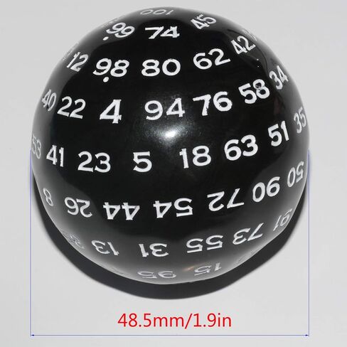 قالب 100 جانب، ارقام سوداء في ابيض، 100 مكعب جانبي، كل سطح هو نرد موحد D100 DND لنرد العاب الطاولة ار بي جي ام تي جي (48.5 ملم) in Kuwait
