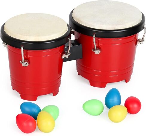 MUSCELL Bongos for Kids,5" and 6" Plastic Small Bongo Drums,Natural Sheepskin Head,w/ 8pcs Egg Shakers,for Baby Children Special Christmas Birthday Gift - Blue in Kuwait