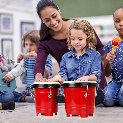 MUSCELL Bongos for Kids,5" and 6" Plastic Small Bongo Drums,Natural Sheepskin Head,w/ 8pcs Egg Shakers,for Baby Children Special Christmas Birthday Gift - Blue in Kuwait