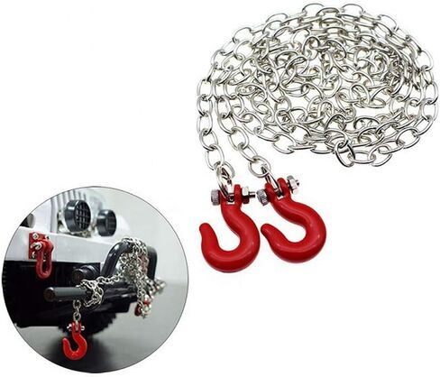HeyMi Tow Chain with Trailer Hook for RC Car Accessories Parts for Axial SCX10,TXR4,D90., Red & Silver in Kuwait