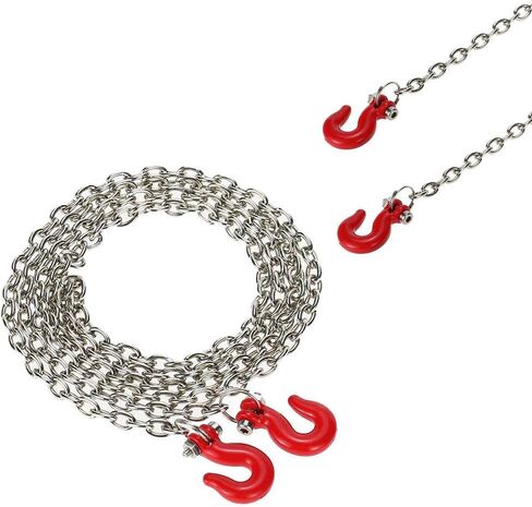 HeyMi Tow Chain with Trailer Hook for RC Car Accessories Parts for Axial SCX10,TXR4,D90., Red & Silver in Kuwait