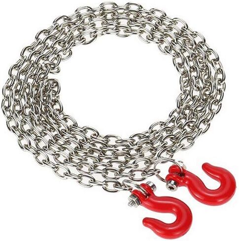 HeyMi Tow Chain with Trailer Hook for RC Car Accessories Parts for Axial SCX10,TXR4,D90., Red & Silver in Kuwait