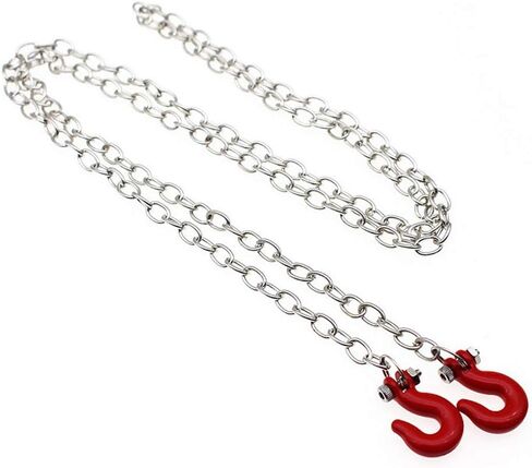 HeyMi Tow Chain with Trailer Hook for RC Car Accessories Parts for Axial SCX10,TXR4,D90., Red & Silver in Kuwait
