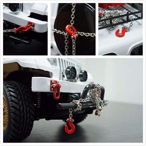 HeyMi Tow Chain with Trailer Hook for RC Car Accessories Parts for Axial SCX10,TXR4,D90., Red & Silver in Kuwait