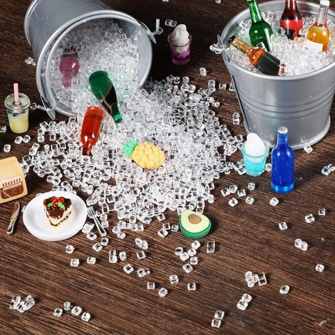 Waydress Fakes Miniature Clear Plastic Ice Cubes for Dollhouse Cups Sprinkle Decorations Fake Cake Dessert Beer Drinks Dollhouse Kitchen Food Accessories (100 g) in Kuwait