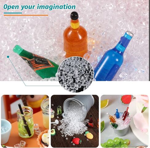 Waydress Fakes Miniature Clear Plastic Ice Cubes for Dollhouse Cups Sprinkle Decorations Fake Cake Dessert Beer Drinks Dollhouse Kitchen Food Accessories (100 g) in Kuwait