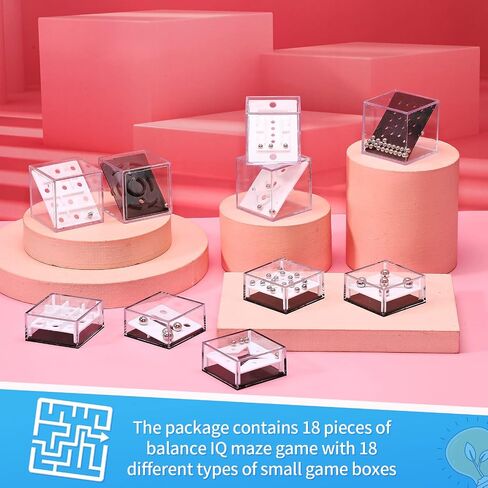 18 Pcs Mini Puzzle Box Balance IQ Maze Game Puzzle Balance Game Box Casual Intelligence Ball Maze Game Challenge Cube Puzzle Brain Teaser Puzzle Cube Stocking Stuffers for Teens in Saudi Arabia
